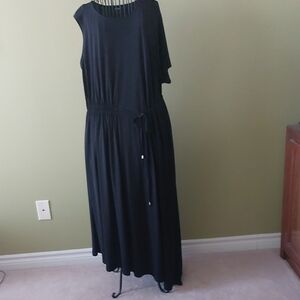 DKNY, Size L/Tall  Very Unique Design Black Maxi Dress with Drawstring Waist